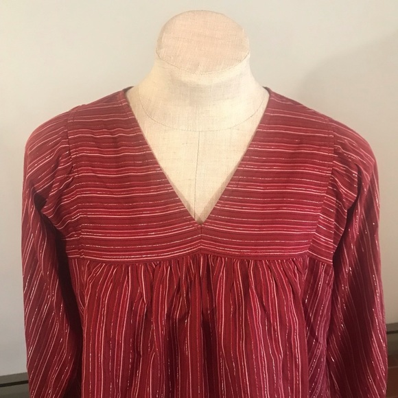 Madewell NEW Womens Red Stripe Peasant Shirt NWT V Neck - Picture 6 of 11